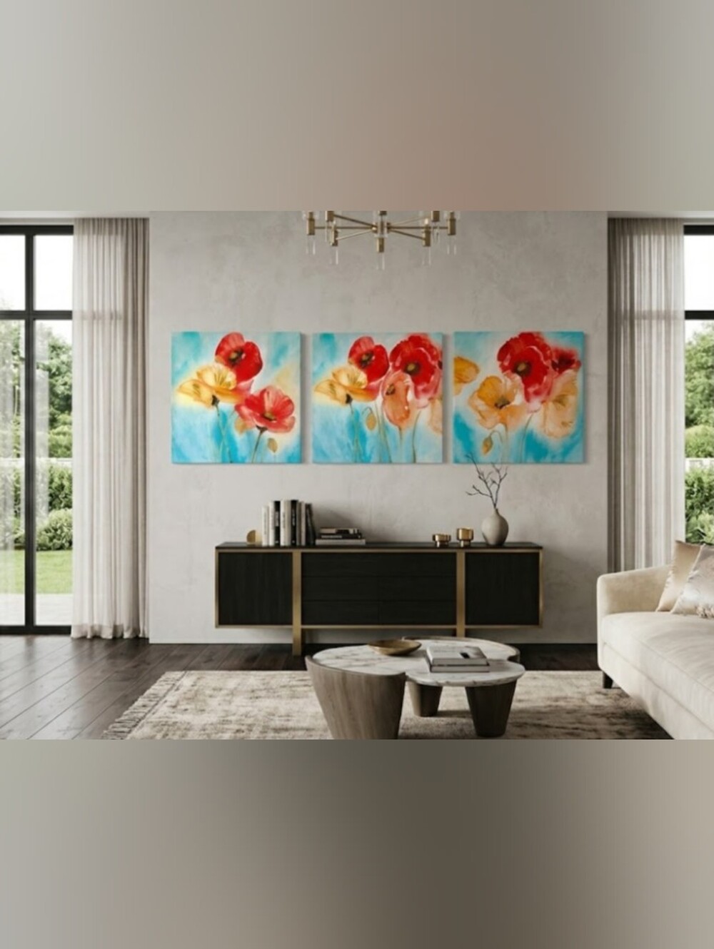 Vibrant Red Poppy Floral Wall Art Canvas Set - 3 Pieces